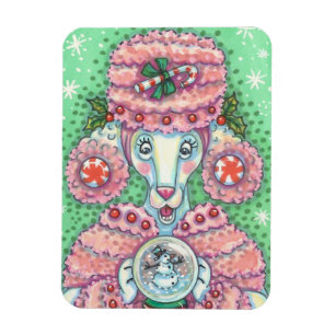 PEPPERMINT PINK POODLE, FUNNY CHRISTMAS DOG MAGNET