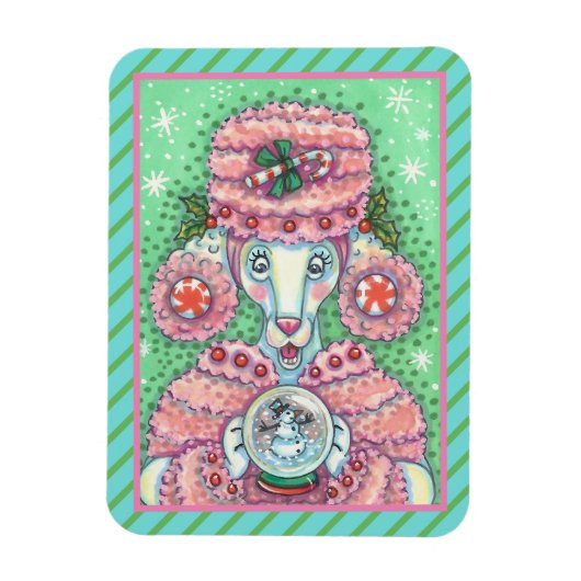 PEPPERMINT PINK POODLE, FUNNY CHRISTMAS DOG MAGNET (Vertikal)