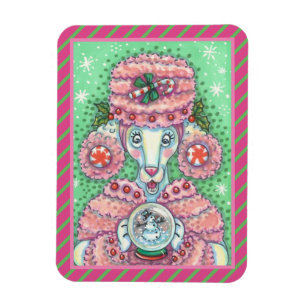 PEPPERMINT PINK POODLE, FUNNY CHRISTMAS DOG MAGNET