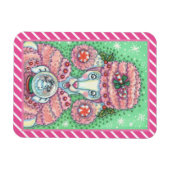 PEPPERMINT PINK POODLE, FUNNY CHRISTMAS DOG MAGNET (Horizontal)
