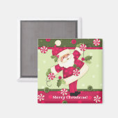 Peppermint Santa Custom 2"x2" Square Magnet (Vorderseite/Rückseite)