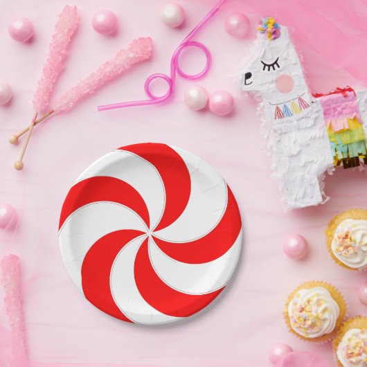 Peppermint Schwenken Rot-Weiß-Süßigkeiten Streifen Pappteller (Party)