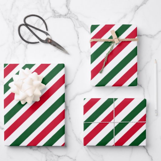 Peppermint Stick Stripes in Red, Green, and White Geschenkpapier Set (Vorderseite)