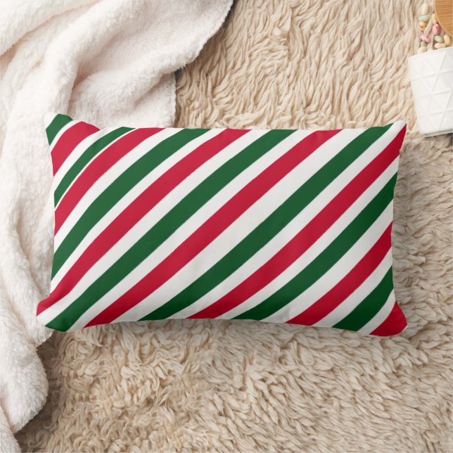 Peppermint Stick Stripes in Red, Green, and White Lendenkissen (Decke)