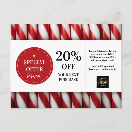 Peppermint Sticks Custom Coupon Discount Postkarte (Vorderseite)