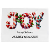 Peppermint Stripe Freude Weihnachten Große Geschenktüte (Rückseite)