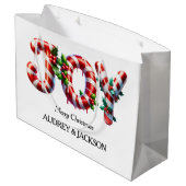 Peppermint Stripe Freude Weihnachten Große Geschenktüte (Rückseite Schrägansicht)