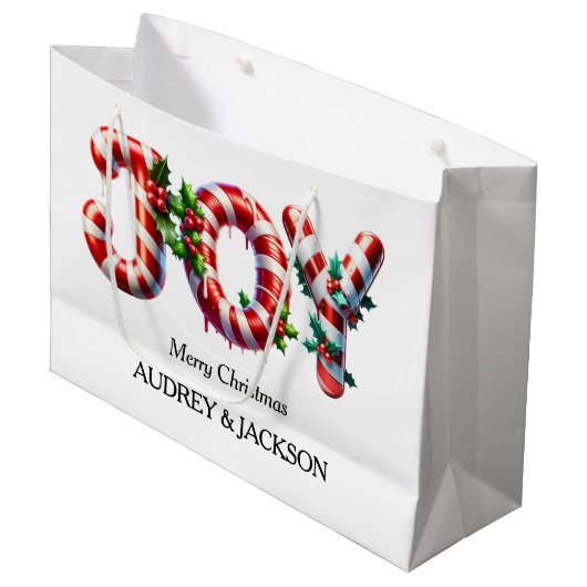 Peppermint Stripe Freude Weihnachten Große Geschenktüte (Vorderseite Schrägansicht)