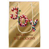 Peppermint Stripe Freude Weihnachten Mittlere Geschenktüte (Rückseite)