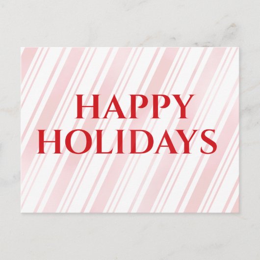 Peppermint Stripe Happy Holidays Feiertagspostkarte (Vorderseite)