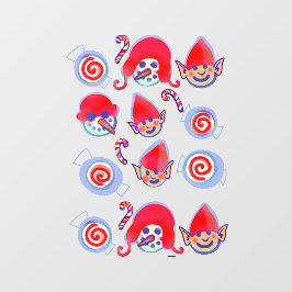 Peppermint Swirl Candies, Elves and Snowmen Xmas W Fensteraufkleber