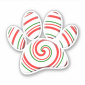 Peppermint Swirl Dog Paw in rot-grün weiß Aufkleber (Vorderseite)