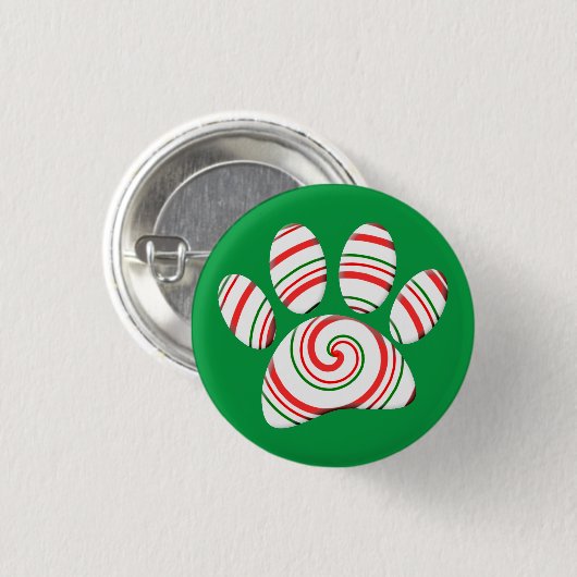 Peppermint Swirl Dog Paw in rot-grün weiß Button (Vorne & Hinten)