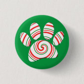 Peppermint Swirl Dog Paw in rot-grün weiß Button (Vorderseite)