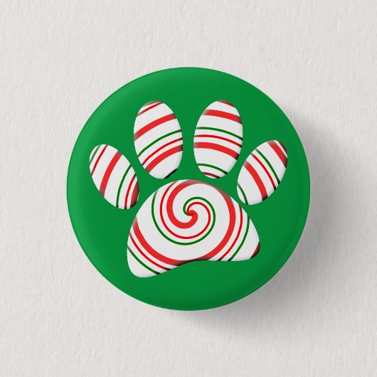 Peppermint Swirl Dog Paw in rot-grün weiß Button (Vorderseite)