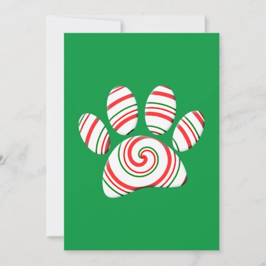 Peppermint Swirl Dog Paw in rot-grün weiß Einladung (Vorderseite)