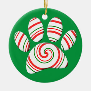 Peppermint Swirl Dog Paw in rot-grün weiß Keramik Ornament