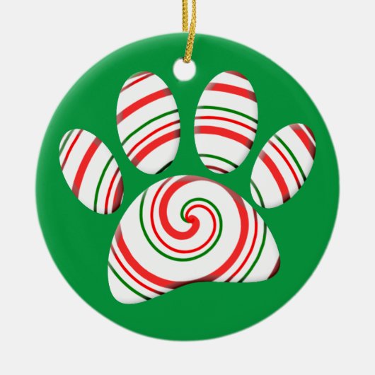 Peppermint Swirl Dog Paw in rot-grün weiß Keramik Ornament (Vorne)