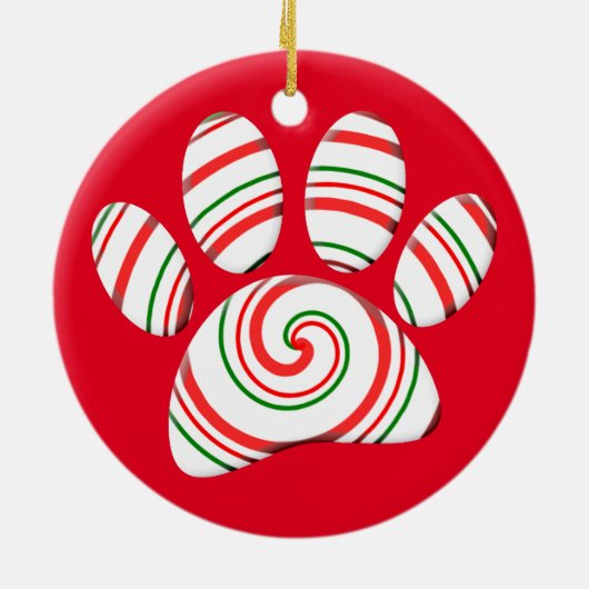 Peppermint Swirl Dog Paw in rot-grün weiß Keramik Ornament (Hinten)