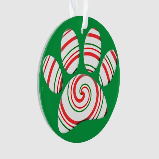 Peppermint Swirl Dog Paw in rot-grün weiß Ornament (Vorderseite)
