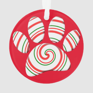 Peppermint Swirl Dog Paw in rot-grün weiß Ornament