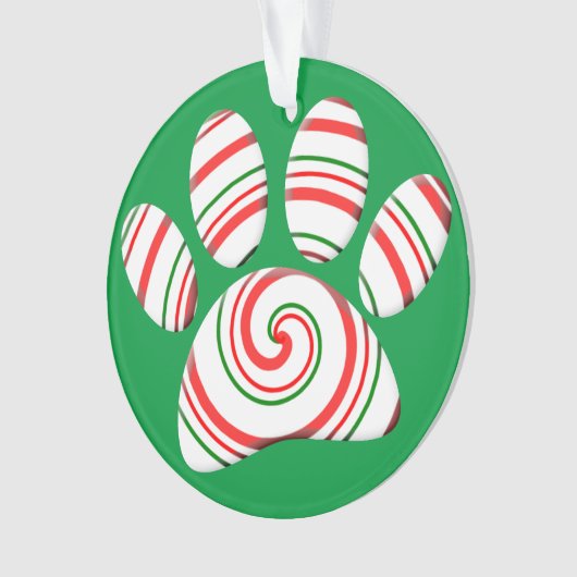 Peppermint Swirl Dog Paw in rot-grün weiß Ornament (Vorderseite)