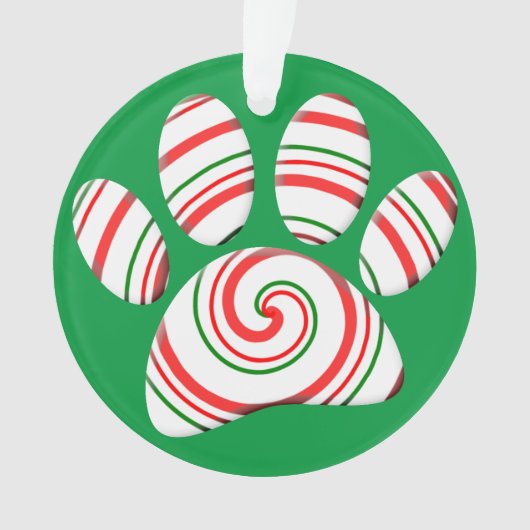 Peppermint Swirl Dog Paw in rot-grün weiß Ornament (Vorderseite)