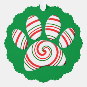Peppermint Swirl Dog Paw in rot-grün weiß Ornament Karte