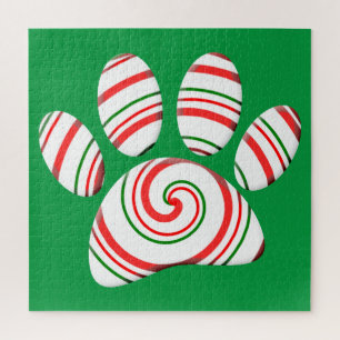 Peppermint Swirl Dog Paw in rot-grün weiß Puzzle