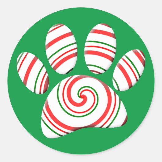 Peppermint Swirl Dog Paw in rot-grün weiß Runder Aufkleber (Vorderseite)