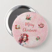 Peppermint Weihnachtsgebäck Party Rosa Schneeflock Button (Vorne & Hinten)