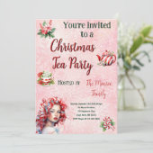 Peppermint Weihnachtsgebäck Party Rosa Schneeflock Einladung (Stehend Vorderseite)