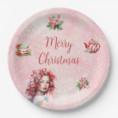 Peppermint Weihnachtsgebäck Party Rosa Schneeflock Pappteller (Vorderseite)