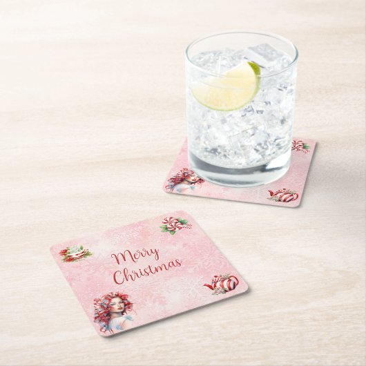 Peppermint Weihnachtsgebäck Party Rosa Schneeflock Rechteckiger Pappuntersetzer (Vor Ort)