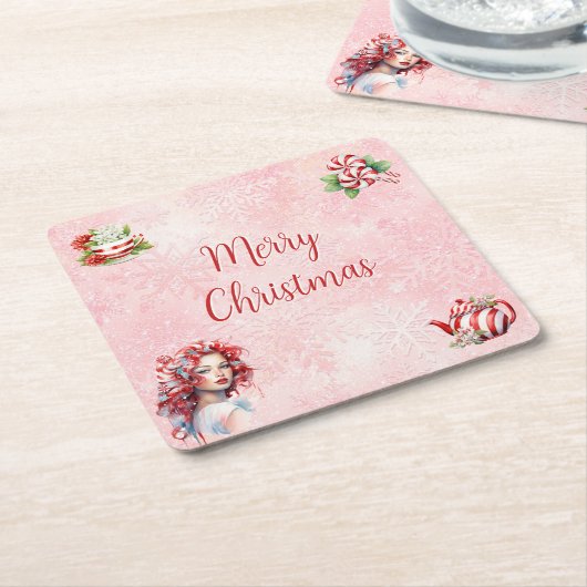 Peppermint Weihnachtsgebäck Party Rosa Schneeflock Rechteckiger Pappuntersetzer (angewinkelt)