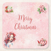 Peppermint Weihnachtsgebäck Party Rosa Schneeflock Rechteckiger Pappuntersetzer (Vorderseite)