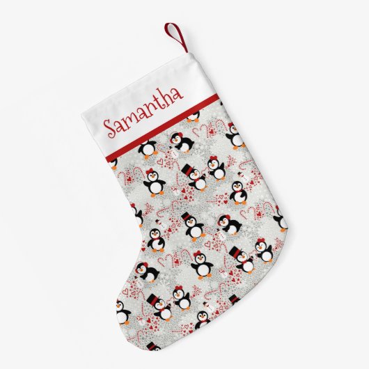 Peppermint Weihnachtspinguine Personalisierter Nam Kleiner Weihnachtsstrumpf (Rückseite (Hängend))