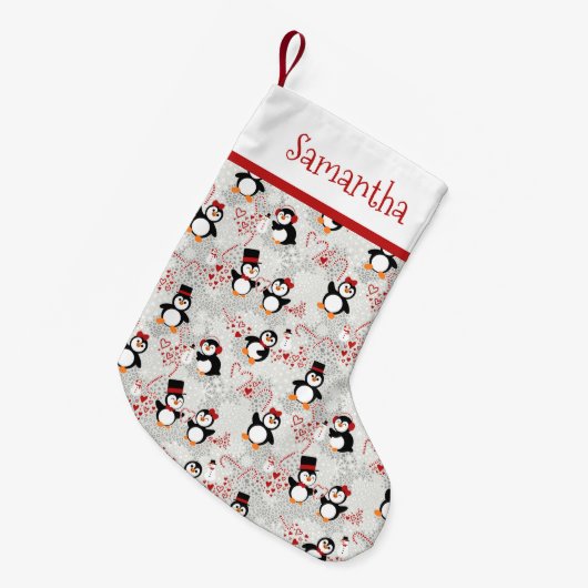 Peppermint Weihnachtspinguine Personalisierter Nam Kleiner Weihnachtsstrumpf (Vorderansicht (hängend))