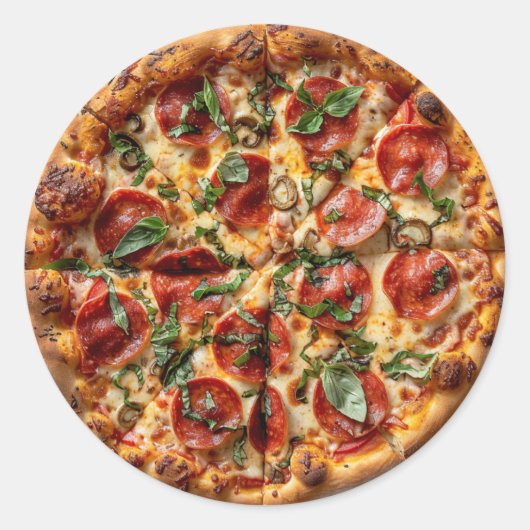 Pepperoni Pizza Basil Sticker (Vorderseite)