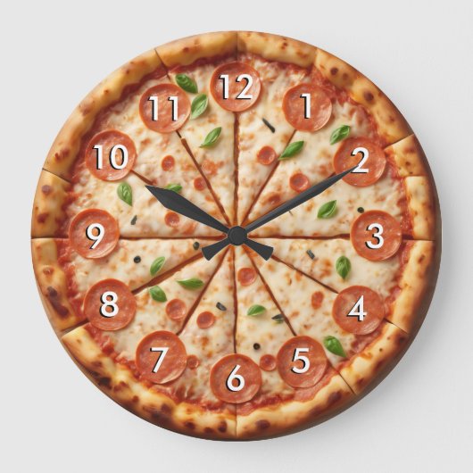Pepperoni Pizza Clock - Es ist immer Pizza Time! Große Wanduhr (Vorderseite)