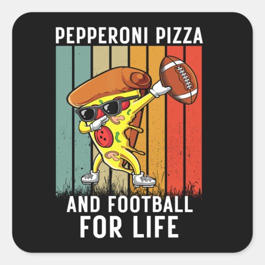 "Pepperoni Pizza Dab mit Football Retro Fun Design Quadratischer Aufkleber (Vorderseite)