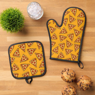 Pepperoni-Pizza-Muster Ofenhandschuh & Topflappen-Set