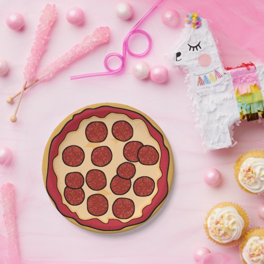 Pepperoni Pizza Paper Plate Pappteller (Party)