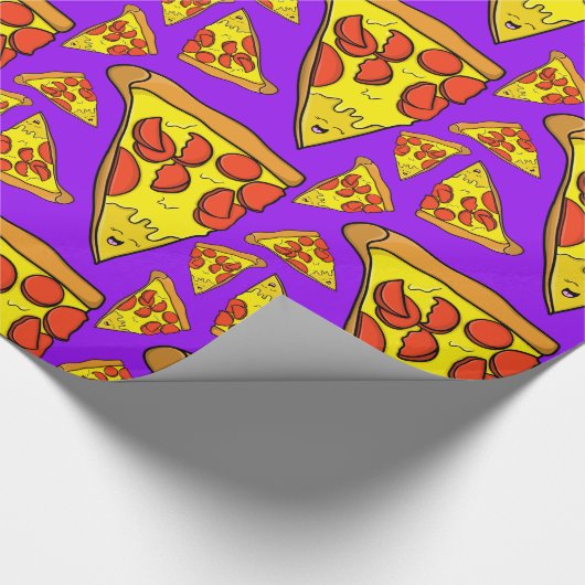 Pepperoni Pizza Party Lila Hintergrund Geschenkpapier (Ecke)