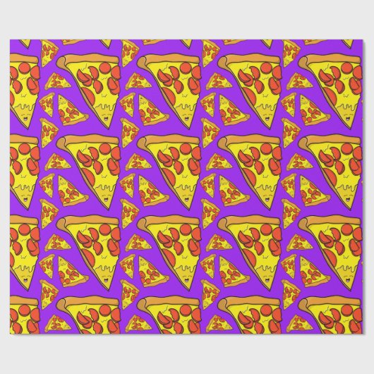 Pepperoni Pizza Party Lila Hintergrund Geschenkpapier (Flach)