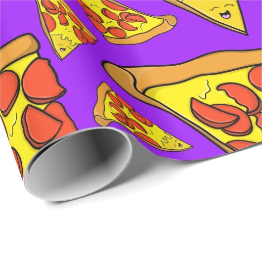 Pepperoni Pizza Party Lila Hintergrund Geschenkpapier (Rolleneckpunkt)
