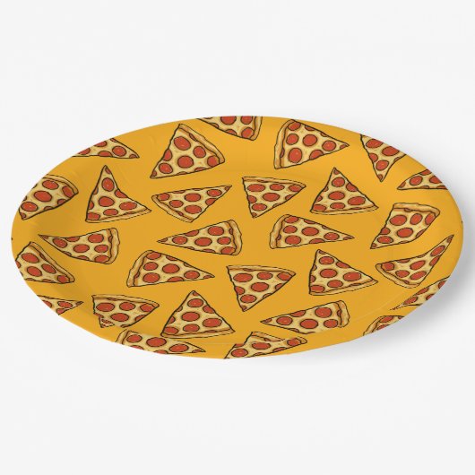 Pepperoni Pizza Pattern Pappteller (Schrägansicht)