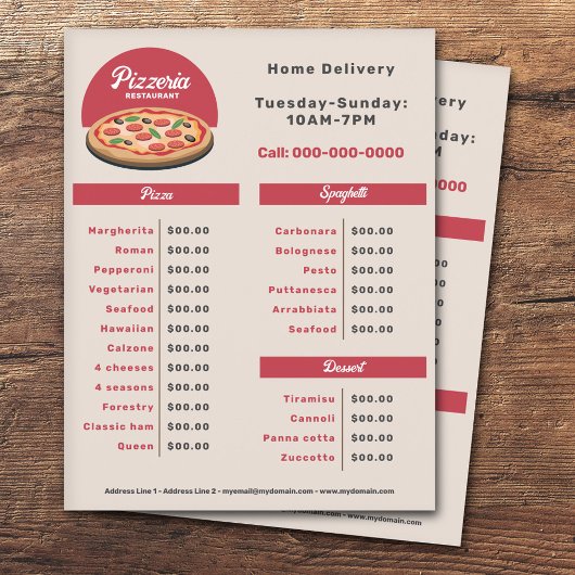 Pepperoni Pizza - Pizzeria Menu & Price List Flyer