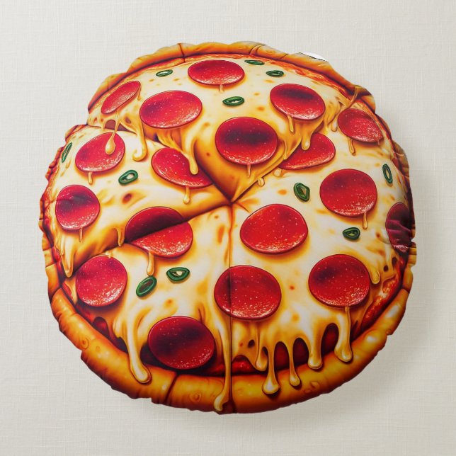 Pepperoni Pizza Round Pillow - Spaß und realistisc Rundes Kissen (Vorderseite)