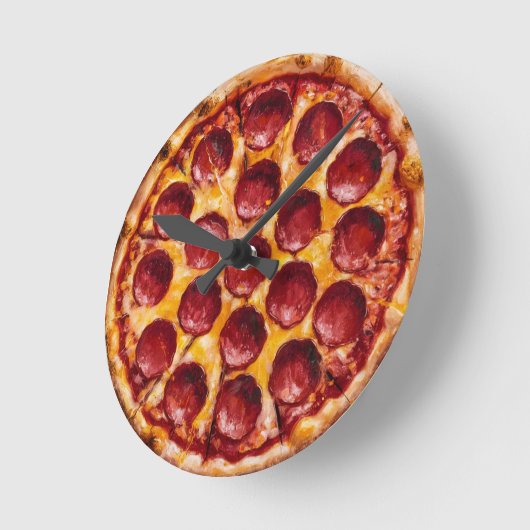 Pepperoni Pizza Runde Wanduhr (Winkel)